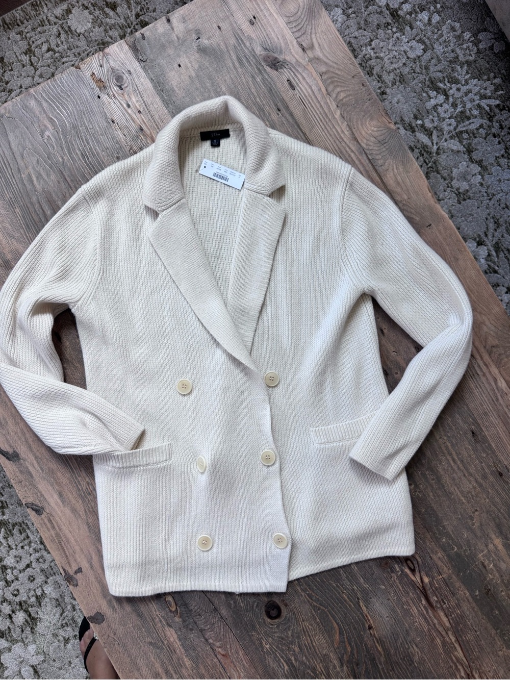 NWT-J. Crew Cream Double-Breasted Knit Blazer Cardigan